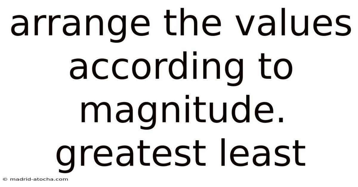 Arrange The Values According To Magnitude. Greatest Least