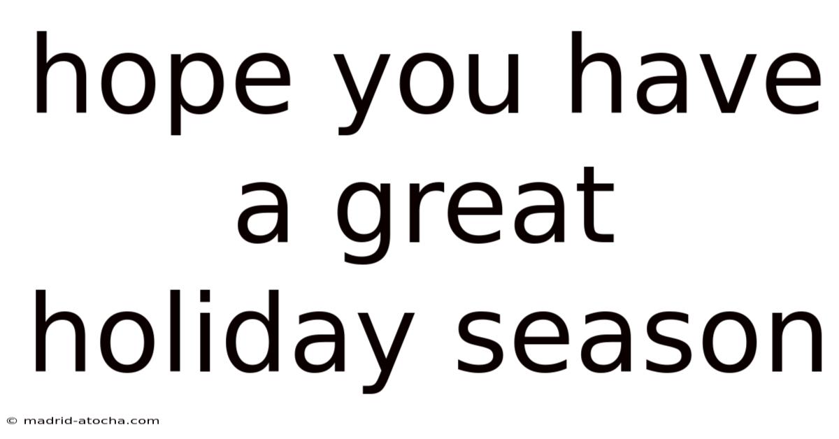 Hope You Have A Great Holiday Season
