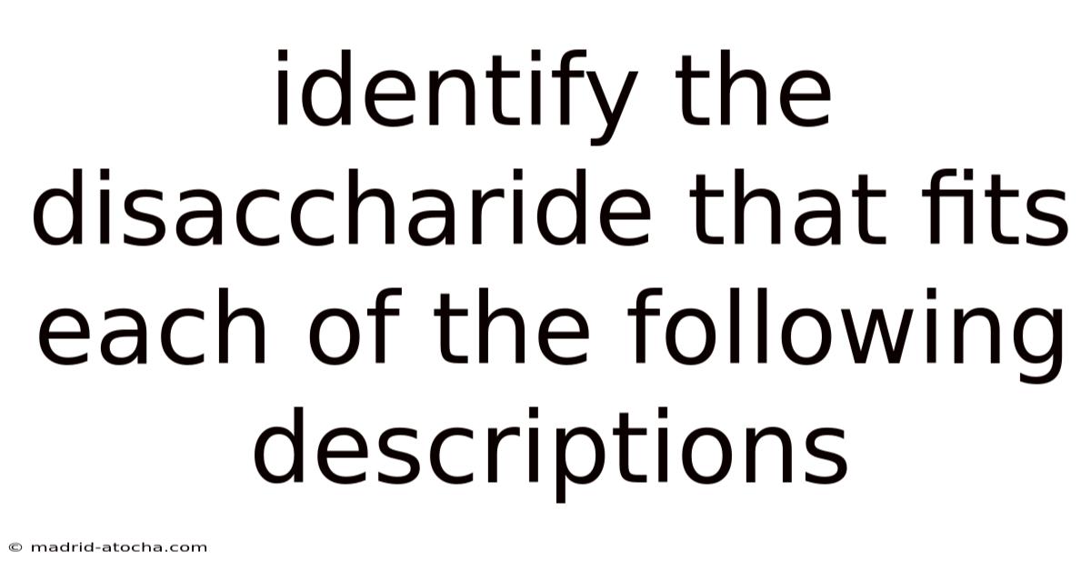 Identify The Disaccharide That Fits Each Of The Following Descriptions