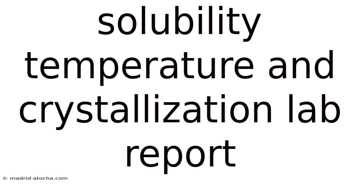 Solubility Temperature And Crystallization Lab Report