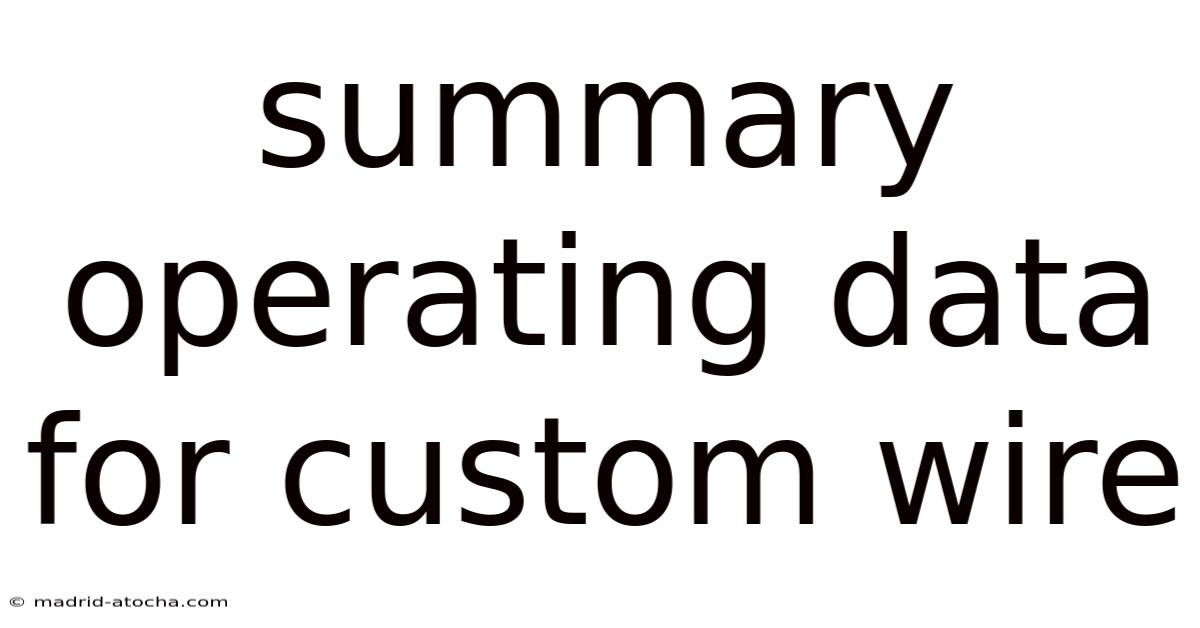 Summary Operating Data For Custom Wire